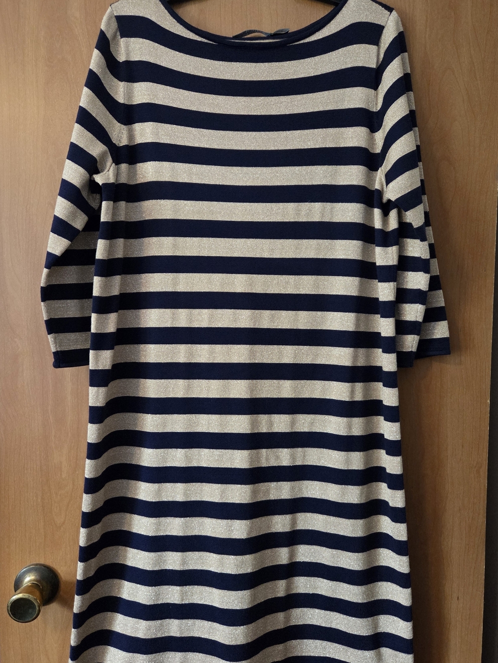LAUREN RALPH LAUREN Navy and Cream Striped Midi Boatneck Dress Size XL